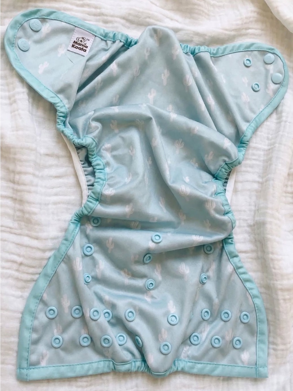 Mama Koala Light Blue Snap Cloth Diaper Cover with Cactus Print